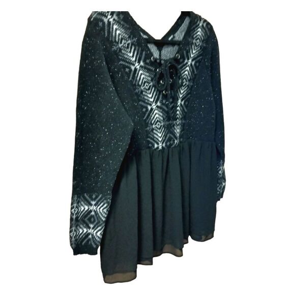 TORRID New Plus Size Black Lace-Up Chiffon Peplum Sweater 1X - Picture 4 of 14